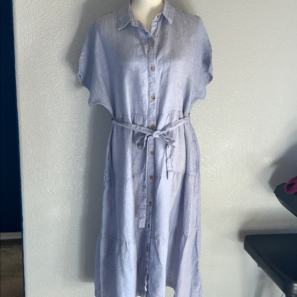 Cynthia Rowley Light Blue Midi Dress with Tie Waist - Picture 4 of 8